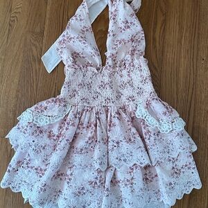 Chic Floral Lace Halter Mini Dress